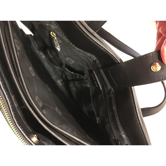 NWOT Anne Klein Black Laptop Bag Wristlet Gold Hardware Bows Faux Leather Career - Picture 11 of 16